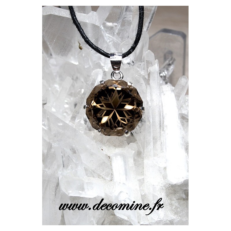 Pendentif quartz fume mont blanc fleur